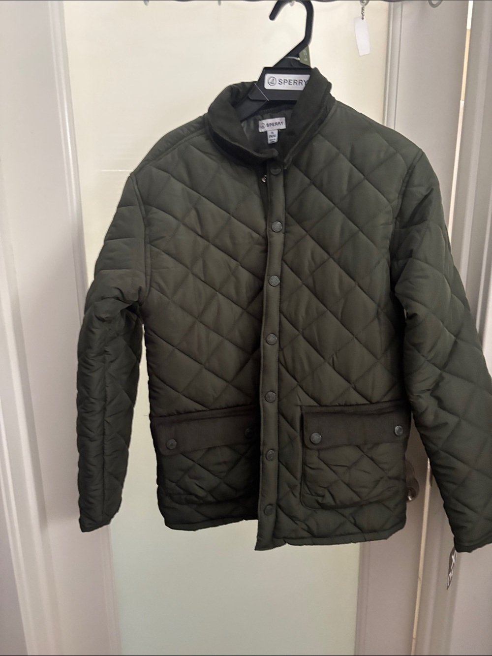 Sperry Quilted Olive Green Puffer Jacket